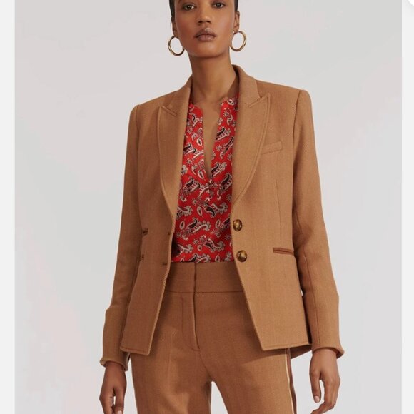 Veronica Beard Hudson Dickey Brown Herringbone Elbow Patch Blazer Size 8 - Picture 1 of 9